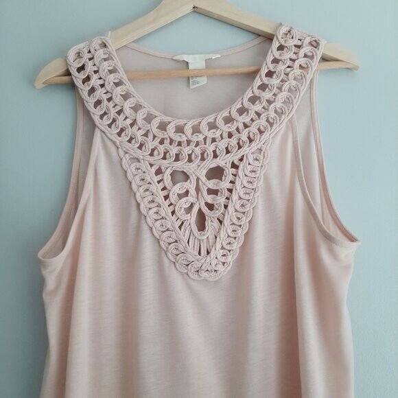 H&M Conscious Twist Fabric Lace Style Yoke Tank Top Pink Sz L - Picture 4 of 11